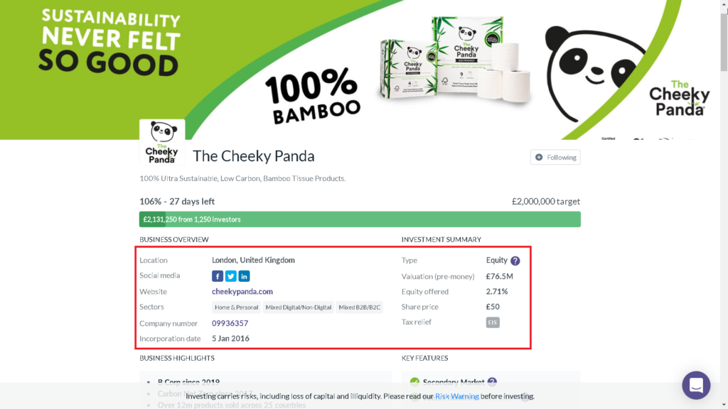 Startup befektetések, The Cheeky Panda