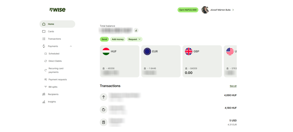 Wise desktop, különböző számlák egymásmellett