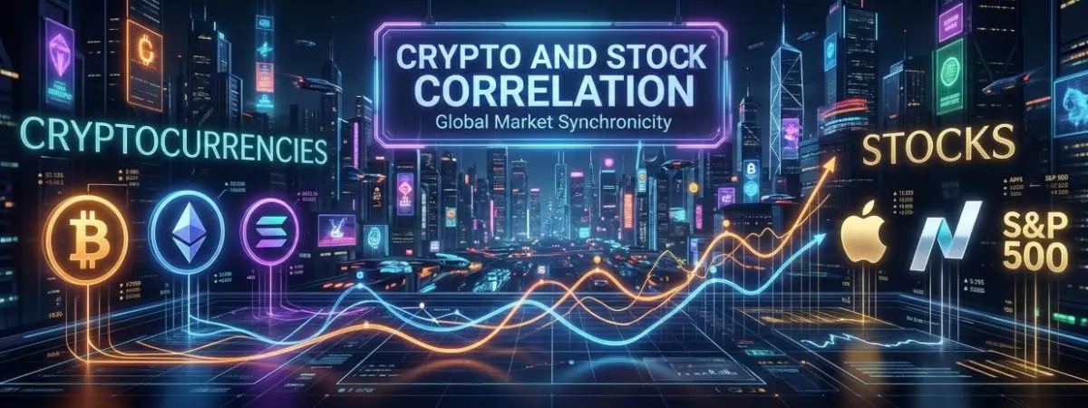 crypto and stock correlation on a dark background