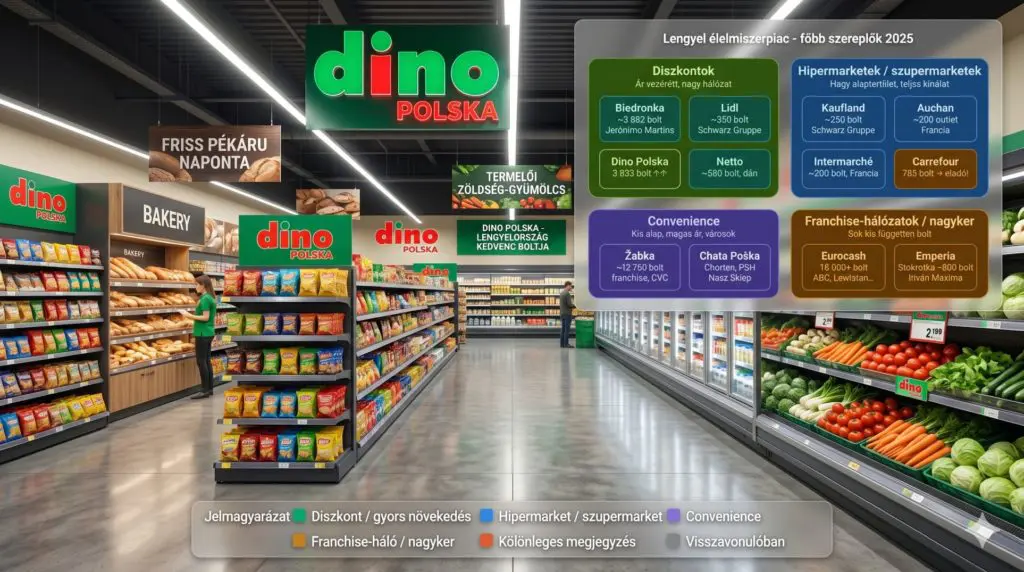 a lengyel piacon szereplő élelmiszeripari diszkontláncok