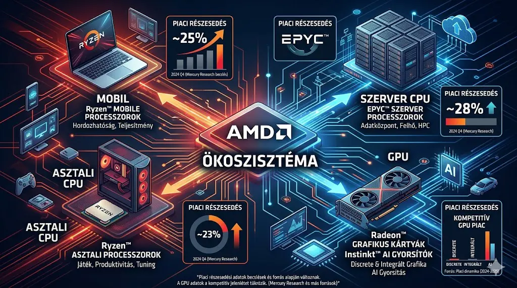 az AMD ökoszisztéma stilizált rajza