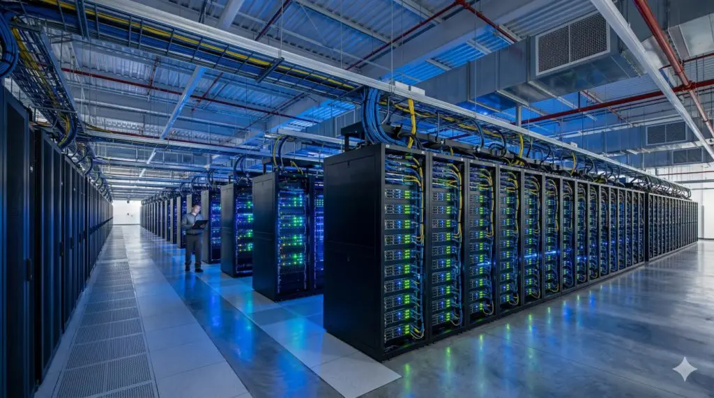 datacenter with blue lights