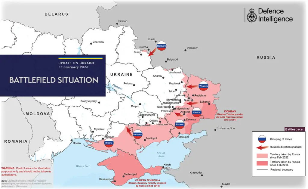 Ministry of Defence, az ukrán harcok állása 2026 február 27-én