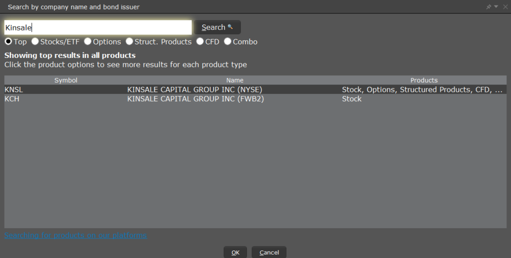 TWS, a Kinsale Capital több ticker alatti instrumentuma